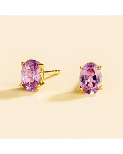 Juvetti Pink Ova Gold Earrings Set With Purple Sapphire