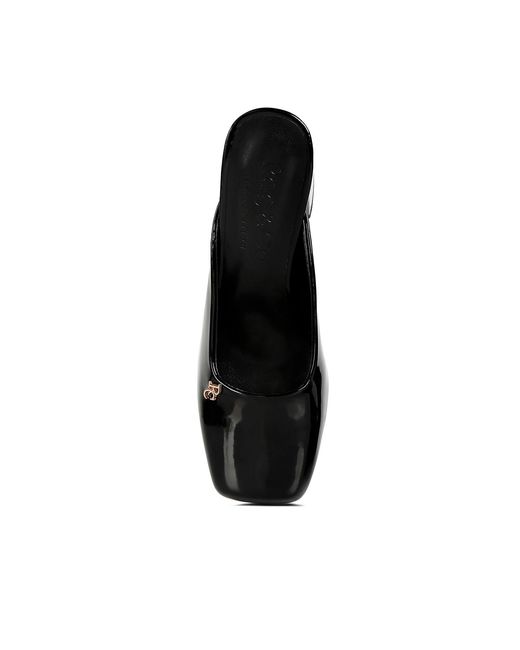 Rag & Co Black Neoplast Patent Pu Block Heeled Mules