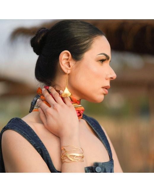 Meraki by Rashmi Bajaj Yellow Ginko Grace Plated Dangle Drop Earrings