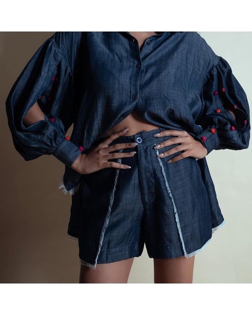 Style Junkiie Blue Heart Stringed Tencel Shorts