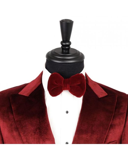 DAVID WEJ Red Maison Velvet Double Breasted Peak Lapel Two Piece Suit – Burgundy for men