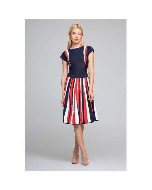 Rumour London Iris Striped Knitted Fit And Flare Dress In Navy And Red