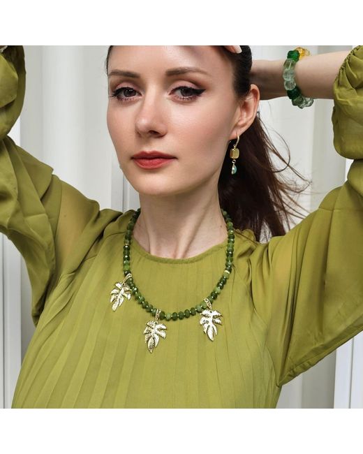 Farra Green Jade With Leaves Pendant Statement Necklace