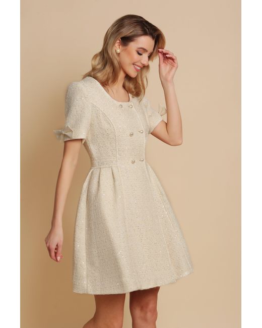 Santinni Natural 'Golden Age' Wool Tweed Dress Coat