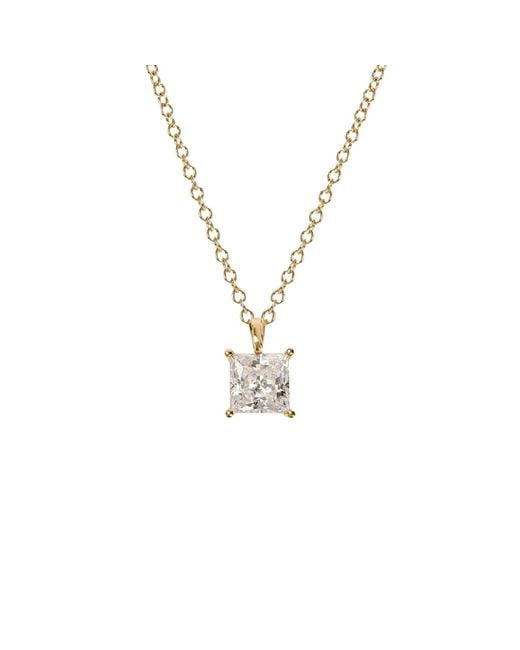 Diamonbliss Metallic Embellished Swarovski Stone Plated Sterling Solitaire Princess Cut Pendant Necklace One Carat