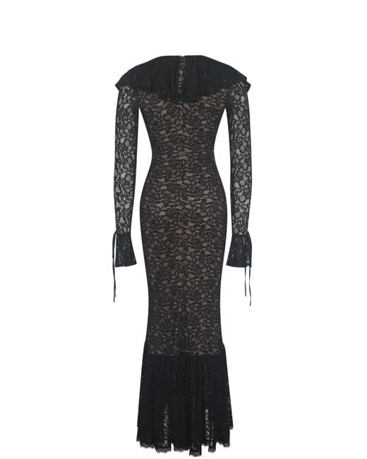 Miss Circle New York Black Parisa Lace Ruffled Mermaid Maxi Dress