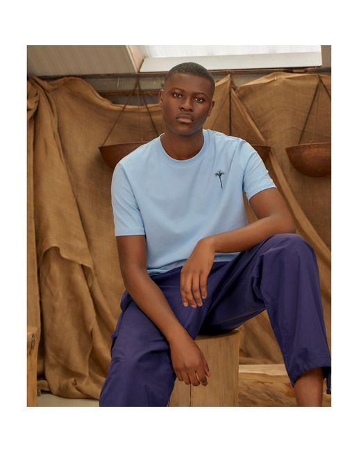 INGMARSON Blue Palm Embroidered Organic Cotton T-shirt for men