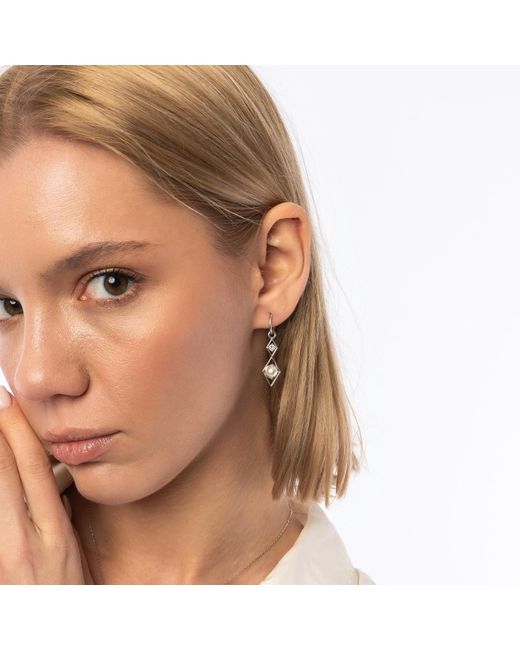 Spero London Metallic Sterling Rhombus 3D Pearl Earrings