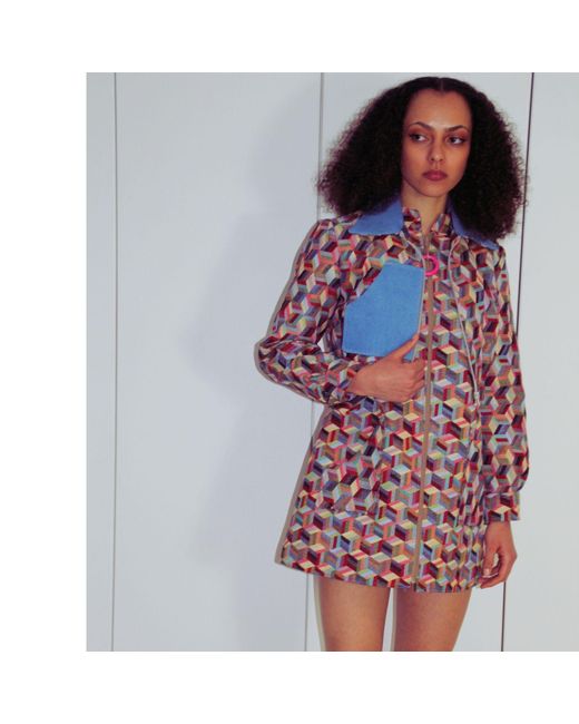 Couture to Your Door Blue Tapestry Abstract Cropped Art Deco Jacket