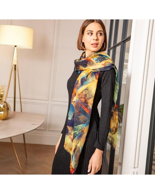 Alie Street London Green Mariselle Silk Wool Scarf Azure Muse