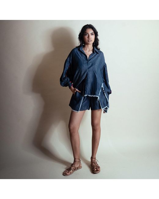 Style Junkiie Blue Heart Stringed Tencel Shorts