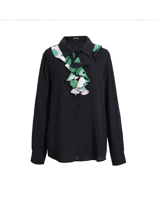 Smart and Joy Blue Flower Print Jabot Collar Blouse