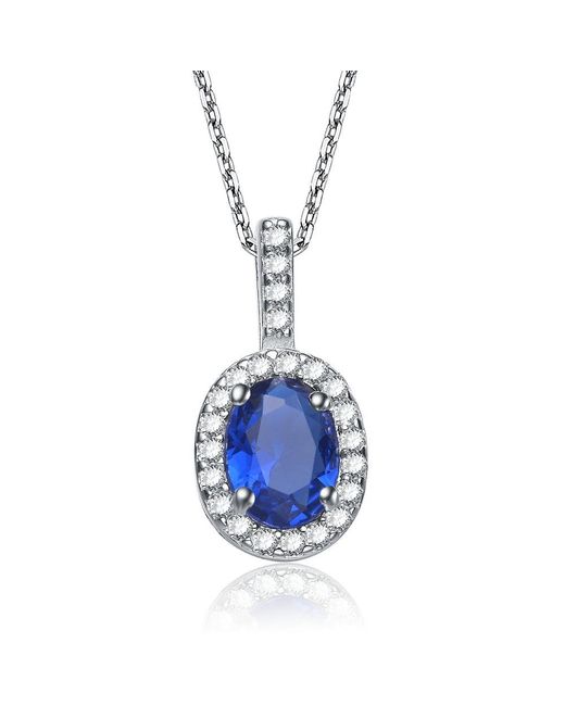 Genevive Jewelry Sterling Silver Cubic Zirconia Blue Cubic Zirconia Oval Necklace