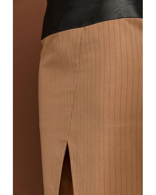 Conquista Brown Camel Striped Pencil Skirt By Si Fashion