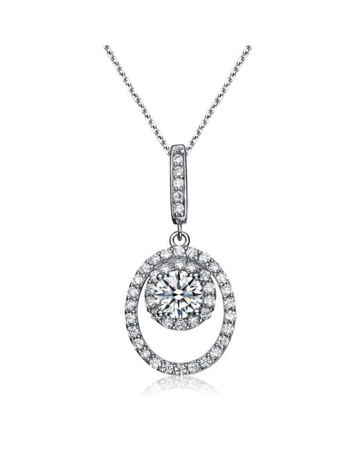 Genevive Jewelry Metallic Cz Sterling Silver White Gold Plated Oval Drop Pendant