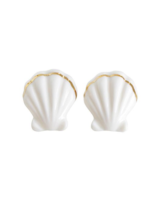 POPORCELAIN White Porcelain Clam Shell Statement Stud Earrings