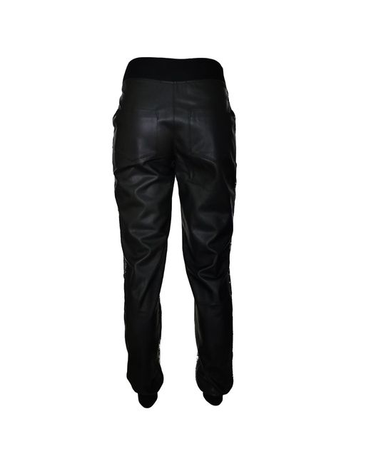 Lalipop Design Double-sided Sequined Black Faux Leather Track Pants