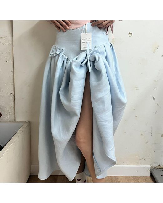 GUILLAUME ALEXANDRE Blue Adjustable Length Linen Midi Skirt