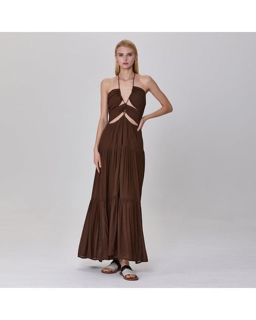 Smart and Joy Brown Front Cut-Out Strappy Maxi Summer Dress