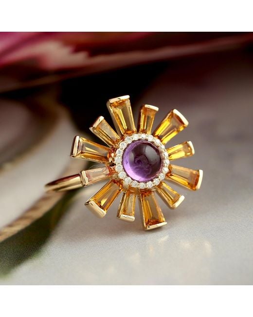 Artisan Metallic Amethyst & Citrine Sunburst Diamond Ring