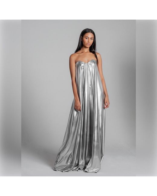Imaatu Gray Quiet Glam Maxi Gown – Corseted Premium Faux Leather & Hidden Pockets