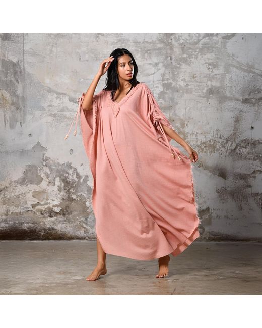 Zhenabia Pink Boho Kaftan Summer Maxi Dress