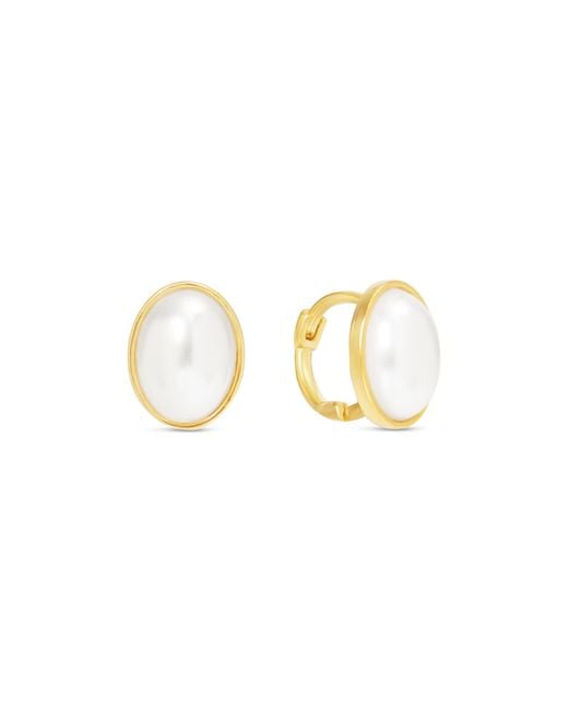 Esterah Metallic Oval Pearl Bezel Earrings