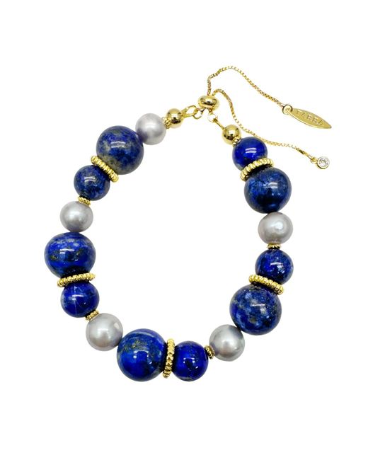 Farra nugget Blue Lapis With Gray Freshwater Pearls Adjustable Bracelet