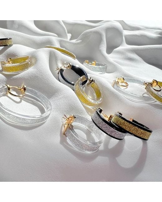 Gold & Honey Black & Silver Wide Glitter Hoops