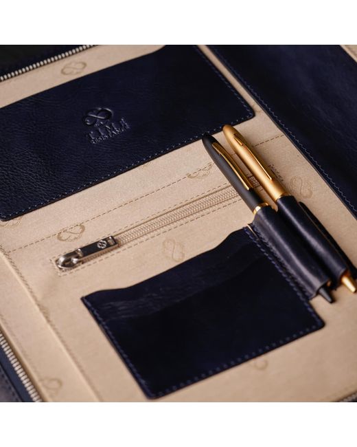 Time Resistance Blue Leather Documents Folder Organizer