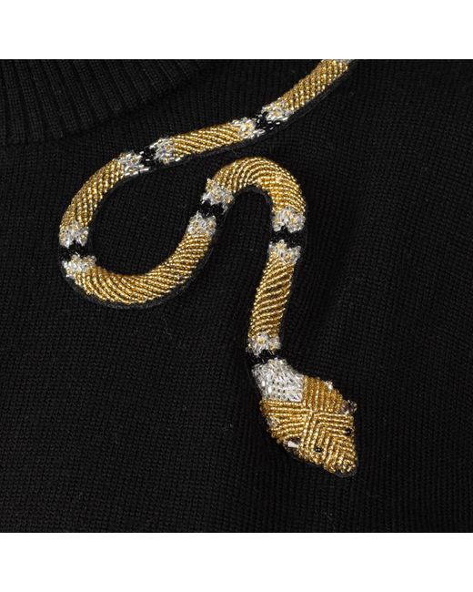 Laines London Black Laines Couture Quarter Zip Jumper With Embellished Gold Wrap Snake