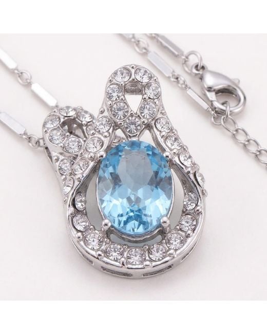 Modenaire Metallic Light Sapphire Teardrop Crystal Pendant Necklace