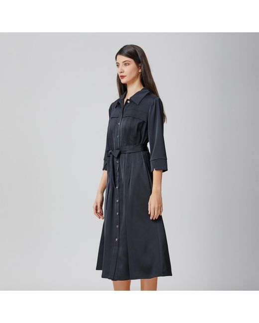 Smart and Joy Black Stitched Pleats Shirt-Dress