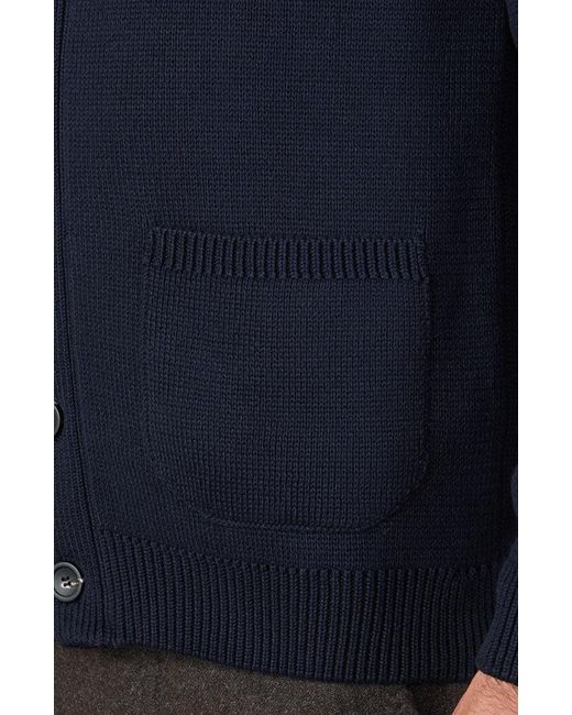 Paul James Knitwear Blue Midweight Cotton Shawl Collar Sebastian Cardigan for men