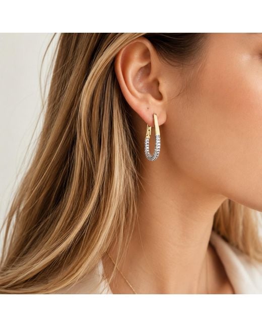Nuvv Collection Metallic Two-Tone Crystal Pavé Hoop Earrings