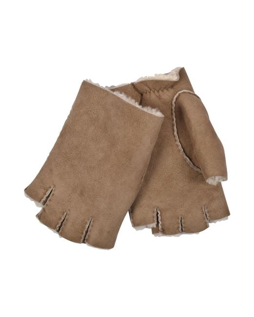 Owen Barry Brown Neutrals Sheepskin Gloves Mojabe Oatmeal Fingerless Gloves