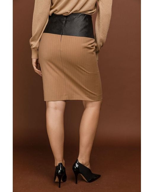 Conquista Brown Camel Striped Pencil Skirt By Si Fashion