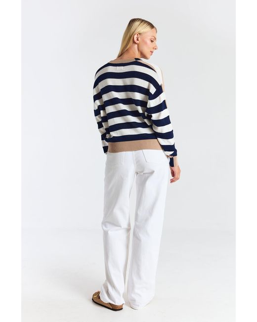 Brodie Cashmere Blue Mesh Stripe V