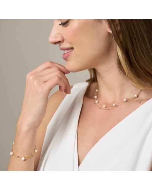 Pearls of the Orient Online Metallic Credo Fine Double Chain Necklace With Cultured Freshwater Pearls & Amethyst