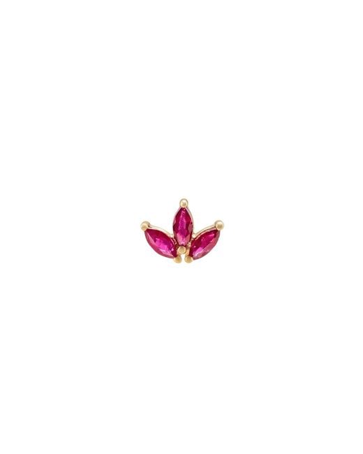 LINYA JEWELLERY Red Real Lotus Tragus, Flower Piercing, Drop Stone Piercing, Screw Back Climber Earrings, Cartilage Moissanite Earrings