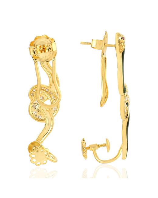Artisan Metallic Yellow Gold Natural Ruby Ear Climber Earrings Diamond Jewelry