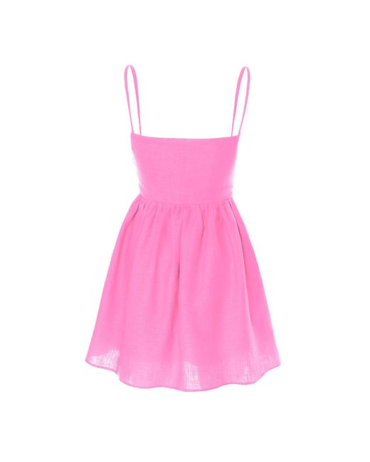 AVENUE No.29 Pink Linen Gathered Mini Dress With Straps