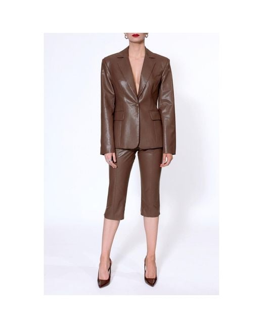 AGGI by HALEWSKI Brown Bonnie Chocolate Vegan Leather X Shaped Blazer
