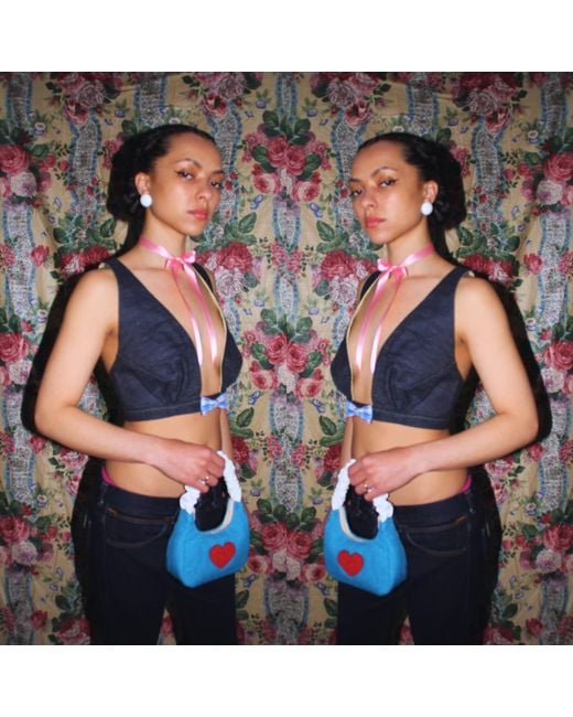 Couture to Your Door Blue Denim Cropped Top With Mini Bow Tie