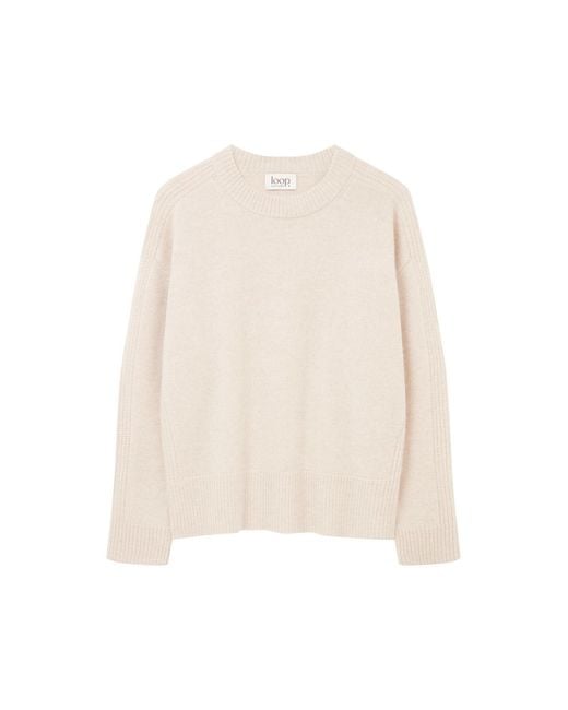 Loop Cashmere White Neutrals Cashmere Longline Crew Neck Sweater