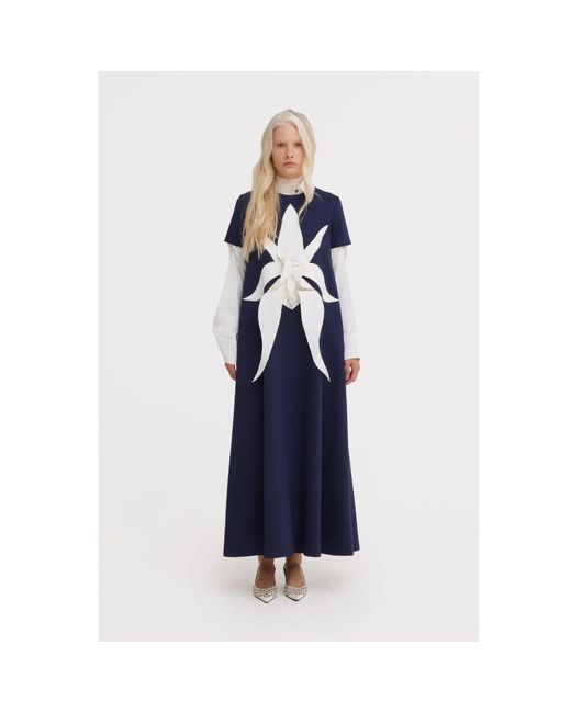 Julia Allert Blue Ankle-Length Knit Dress With Flower Detail