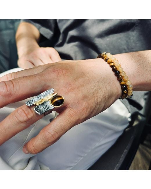 Farra Black Tiger-Eye Stone Flexible Bracelet for men