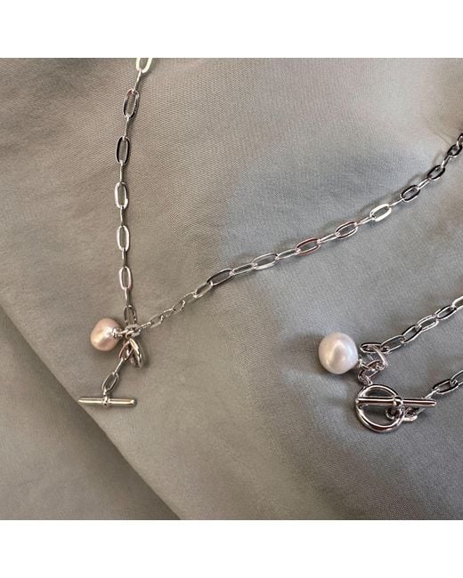 Clemence Wren Metallic T-Bar Paperclip Freshwater Pearl Necklace