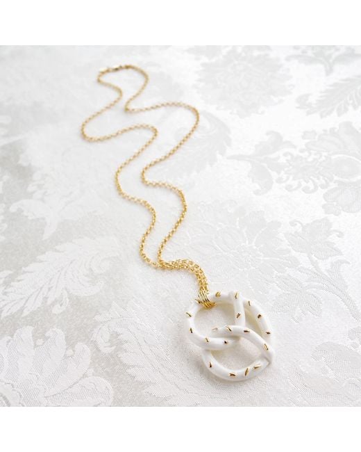POPORCELAIN Metallic Golden Salted Porcelain Pretzel Pendant Necklace