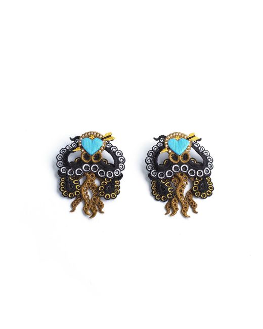 Nana Watanabe Black Arrow & Octopus Embroidery Earrings